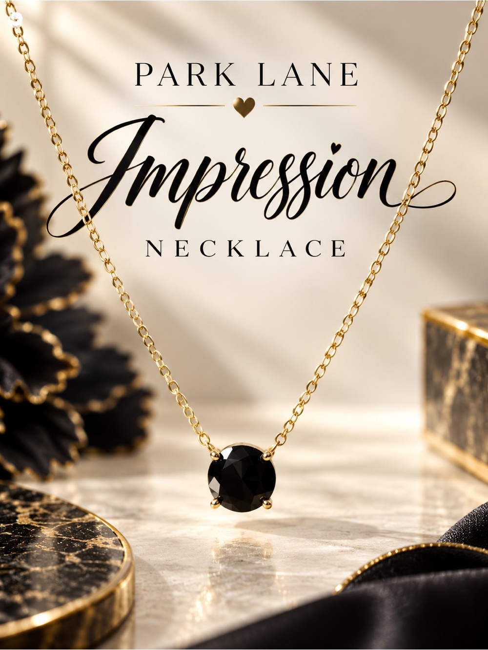 Park Lane Women’s Impression Necklace Gold Tone Black Crystal Solitaire Pendant